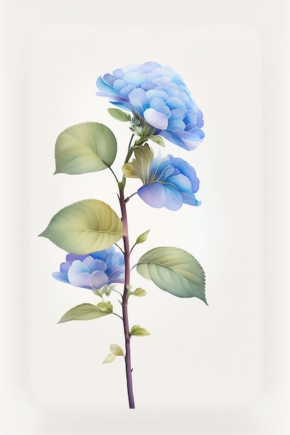 Elegant watercolor hydrangea branch on white background generative ai