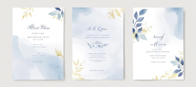 Elegant watercolor and leaves on wedding invitation card template