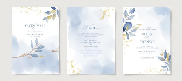 Elegant watercolor and leaves on wedding invitation card template