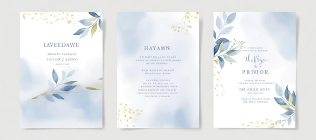 Elegant watercolor and leaves on wedding invitation card template