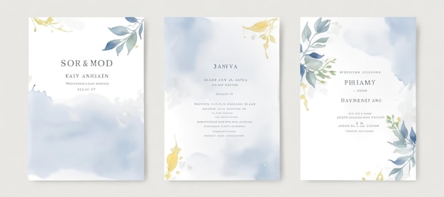 Elegant watercolor and leaves on wedding invitation card template