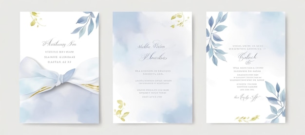 Elegant watercolor and leaves on wedding invitation card template