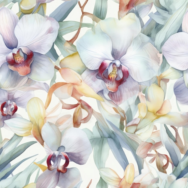 Elegant Watercolor Orchid Seamless Pattern for Textile Design