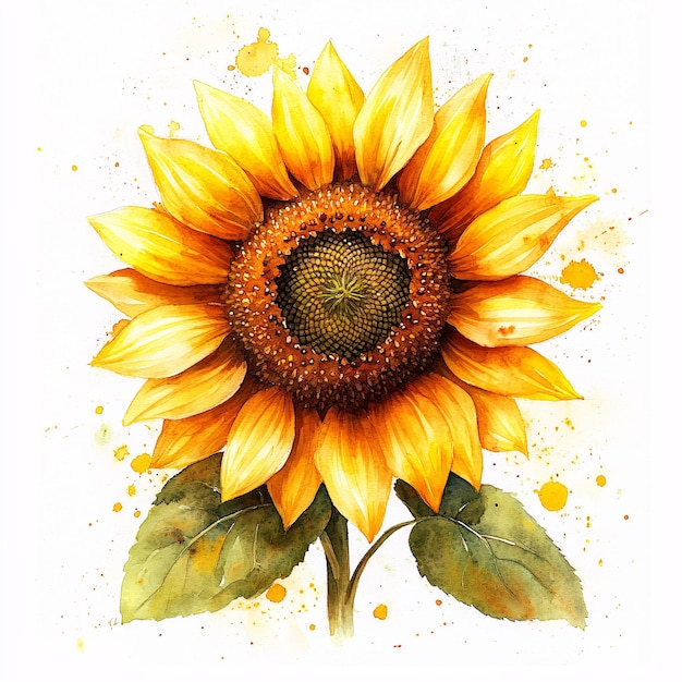 Elegant watercolor sunflower showcasing intricate details and vibrant deep golden tones on