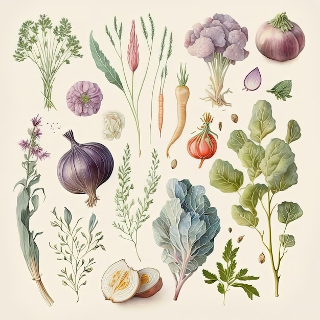 Elegant watercolor vegetable collection for any project. Unique designs, perfect for adding a nat