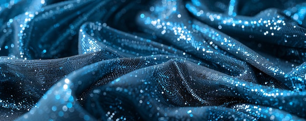 Elegant waves of shimmering blue cloth with sparkling highlights