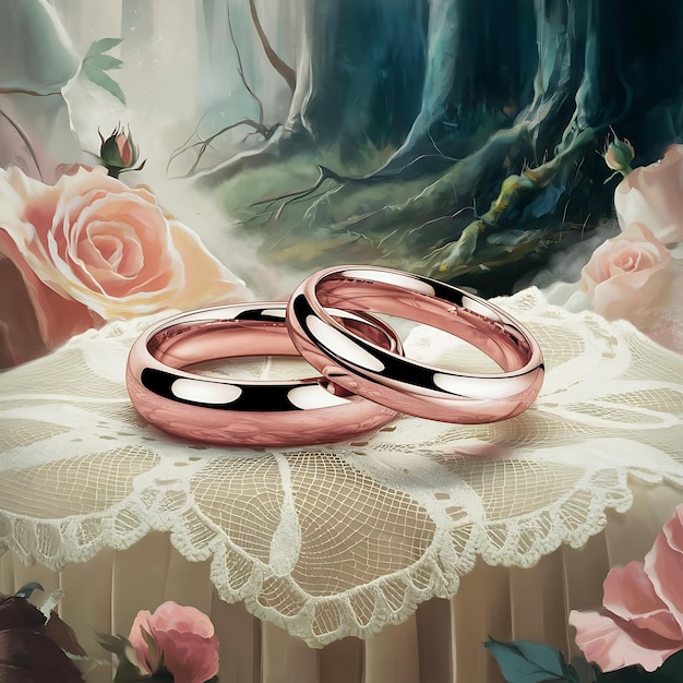 Elegant Wedding Bands Amidst a Dreamy Forest Setting