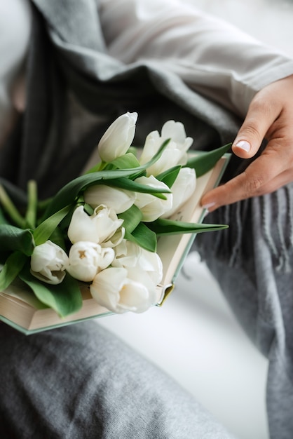 Elegant wedding bouquet of fresh natural flowers and greenery