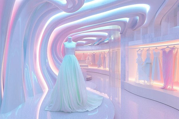 Photo elegant wedding dress in futuristic showroom gorgeous and sophisticated bridal dress elegantly