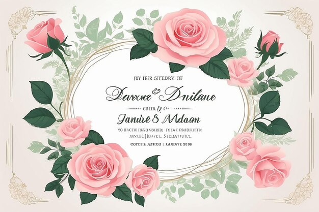 Photo elegant wedding invitation card with rose flowers