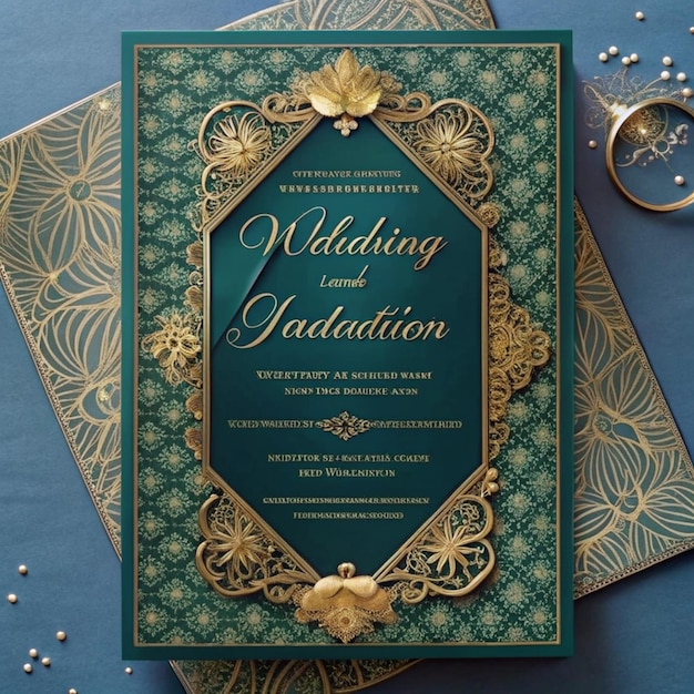 Photo elegant wedding invitation cards with envelope and rings vector illustration amp clipart elegant we