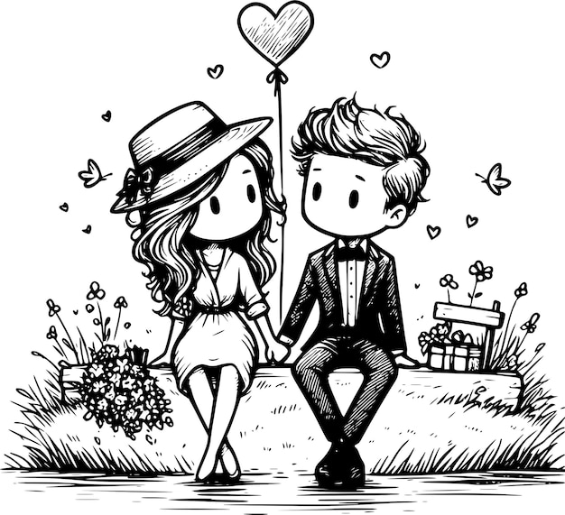 Photo elegant wedding and love cartoon characters for unique and creative romantic projects