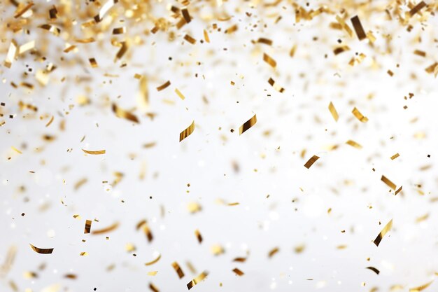 Elegant white background scattered with dynamic golden confetti ideal for luxury branding festive occasions and upscale design projects Festive background