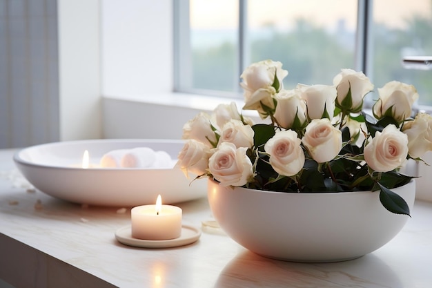 Elegant White Bathroom Interior with Modern Vessel Sink Generative AI