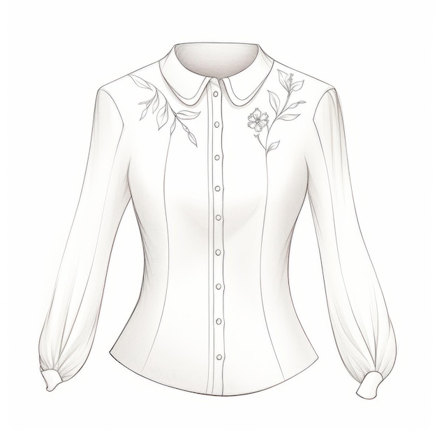 Photo elegant white blouse with embroidered floral collar