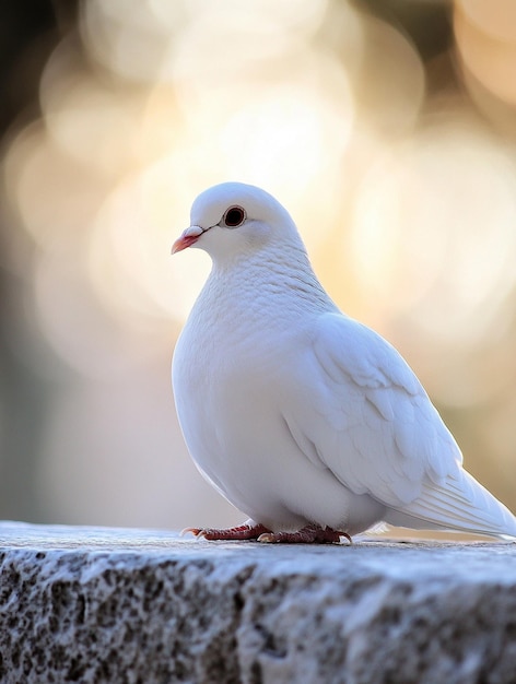 Photo elegant white dove on a soft bokeh background symbol of peace and purity