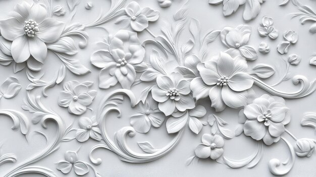 Photo elegant white floral relief pattern showcasing intricate designs and textures perfect for interior decoration and artistic inspiration