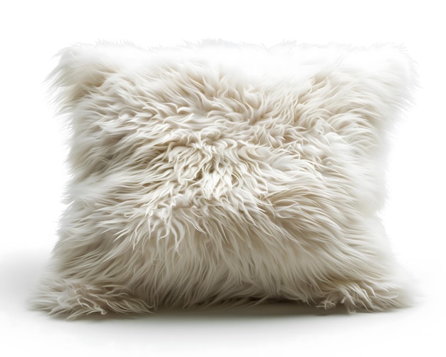 Photo elegant white furry cushion on a seamless light background