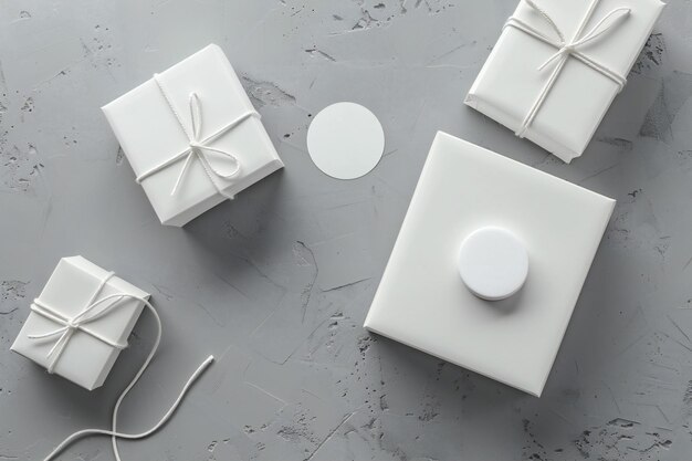 Photo elegant white gift boxes customizable packaging for special occasions and celebrations