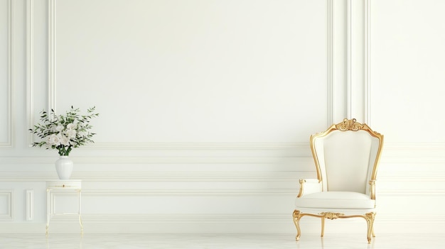 Elegant White and Gold Chair in a Classic Interior