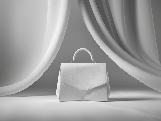 Photo elegant white handbag on a draped fabric background