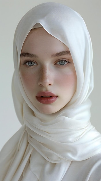 Elegant White Hijab Close Up Portrait of Modest Fashion