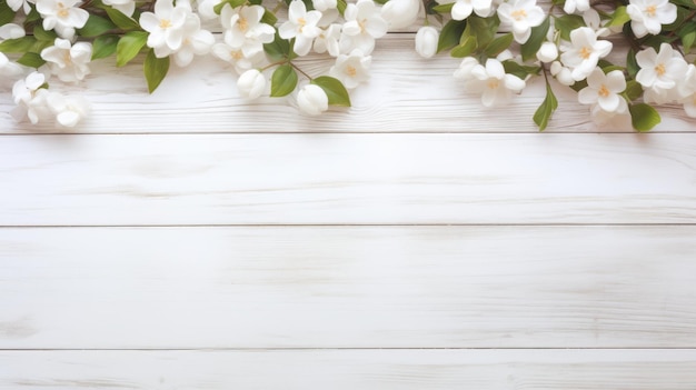 Elegant White Jasmine Flowers On Rustic White Wood Background