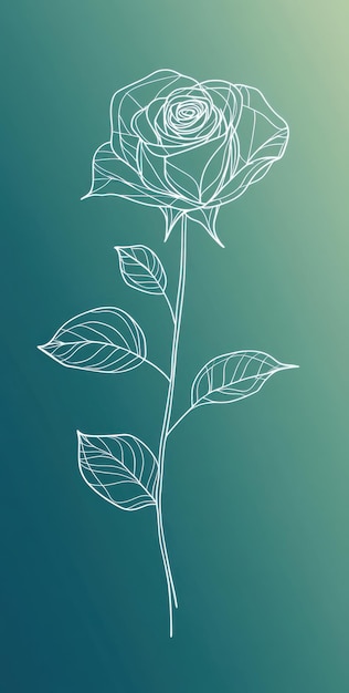 Photo elegant white line illustration of a rose on a gradient background evoking simplicity and beauty