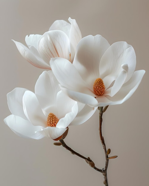 Elegant White Magnolia Flowers on Branch Generative Ai