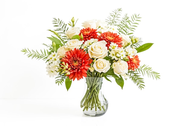 Elegant White and Red Flower Bouquet in Glass Vase