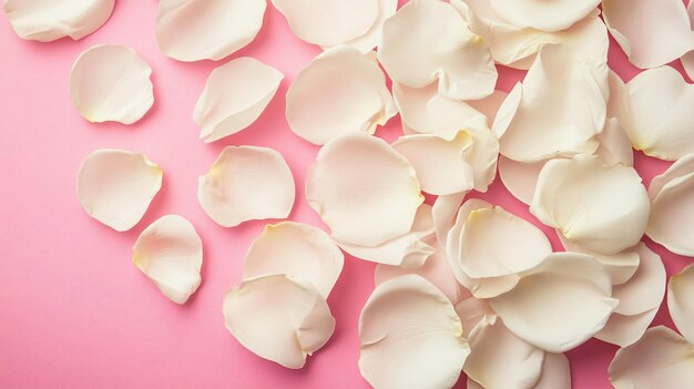 Photo elegant white rose petals on soft pink background