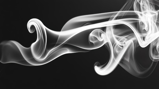 Photo elegant white smoke swirls on black background