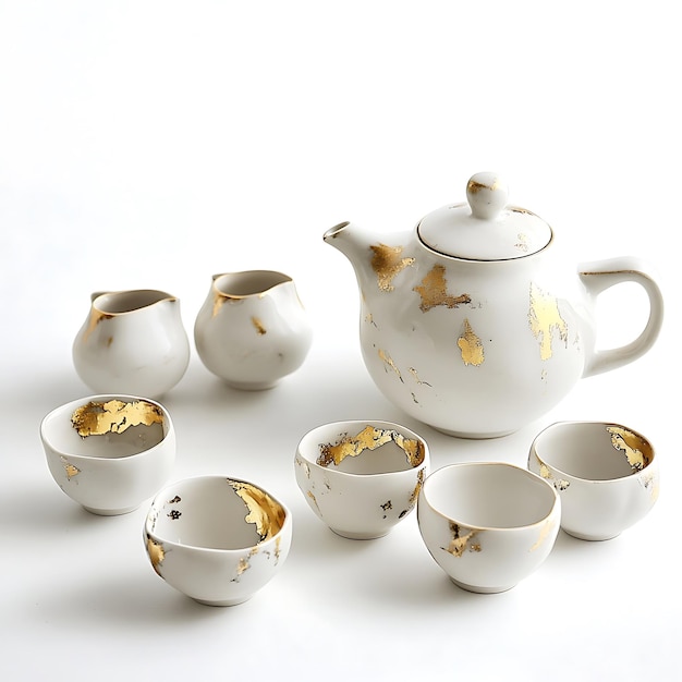 Photo elegant white tea set with gold accents