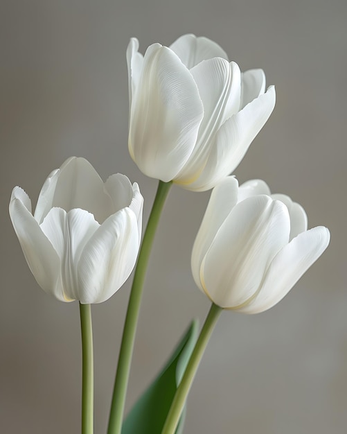 Elegant White Tulips on Gray Background Generative Ai