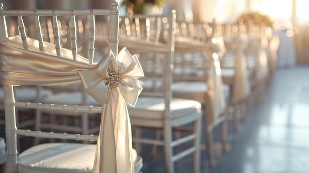 Elegant White Wedding Chairs with Bows Decoration