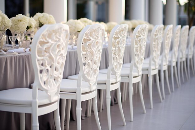 Photo elegant white wedding reception table setting