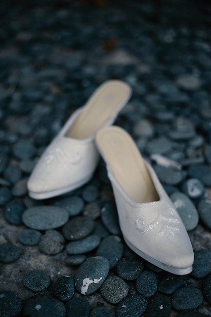 Elegant white wedding shoes