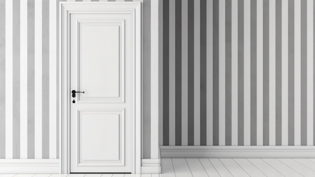 Elegant White Wooden Door in Striped Wall Background