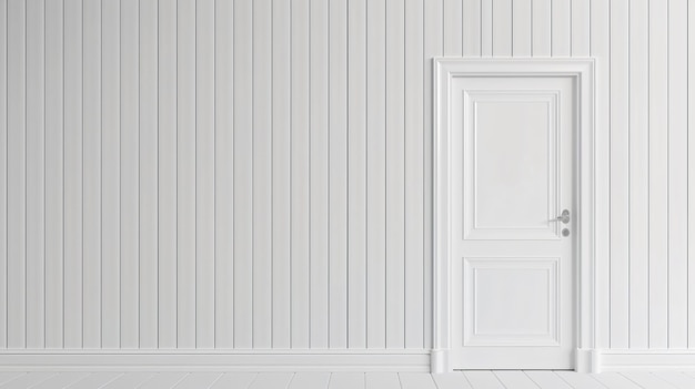 Photo elegant white wooden door in striped wall background