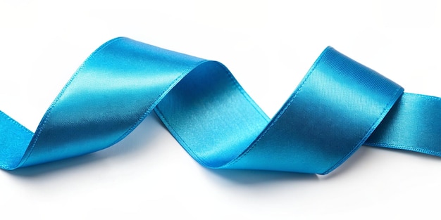 Photo elegant wide blue satin ribbon on white background