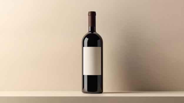 Photo elegant wine bottle displayed on a minimalist shelf with neutral background