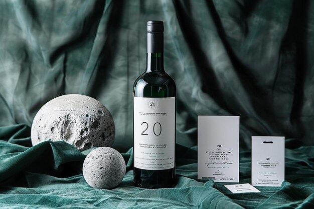 Photo elegant wine bottle and label design with natural elements