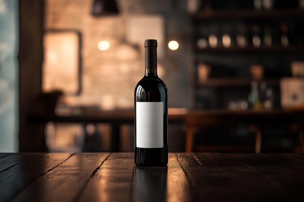 Photo elegant wine bottle mockup featuring a sleek blank label set in a rustic interior environment