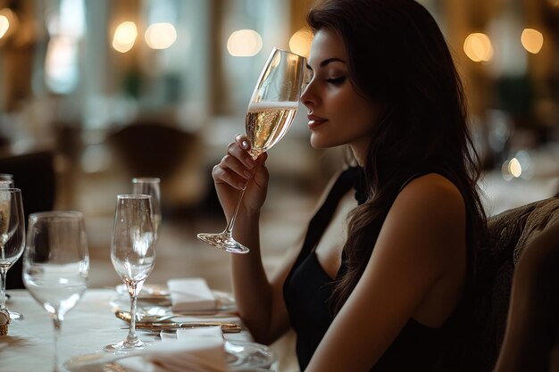 Photo elegant woman enjoying champagne in a luxurious setting