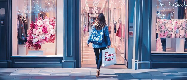 Photo elegant woman exiting a highend luxury store