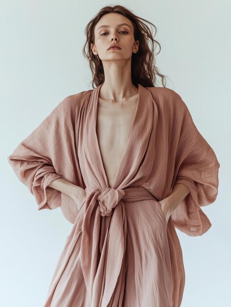 Photo elegant woman in a flowing pink robe