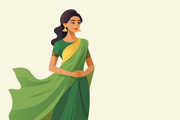 Elegant woman in green dress vector illustration isolated on white background flat design