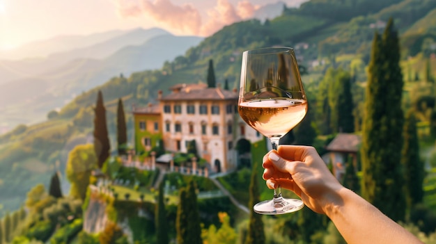 Elegant Woman Holding Wineglass with Wine Outdoors