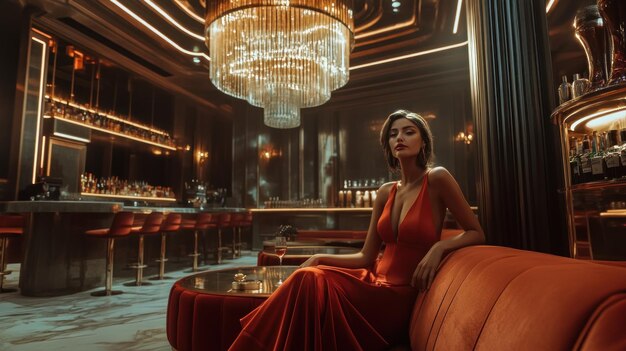 Photo elegant woman in a luxurious bar