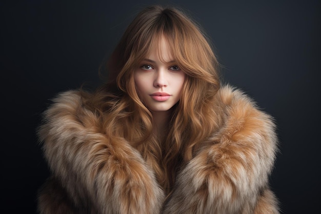 Elegant woman in luxurious fur coat